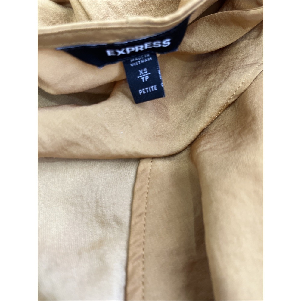 Express Faux Wrap Dress Womens XS Petite‎ Mustard Yellow Excellent Ruffle Mini - Picture 4 of 10